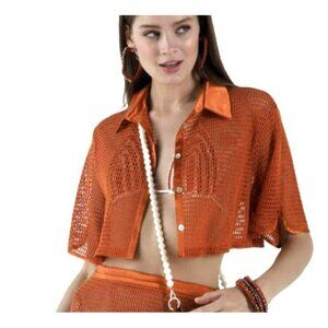 My Beachy Side $196 Camelia Cotton Crochet Lace Medium Cover Up Button Top NEW
